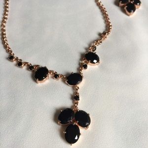 J Crew Rose Gold Black Stone Necklace Set